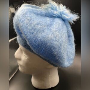 Donegal Design Beret Hat Women's Blue Ireland Handwoven Mohair and Wool
